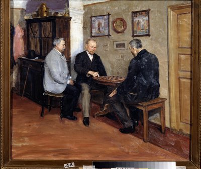 لاعبو المسودات. لوحة إيفجيني يوسيفوفيتش بوكوفيتسكي (1866-1948). زيت على قماش ، 71 × 80 سم بواسطة يفجيني يوسيبوفيتش بوكوفيتسكي