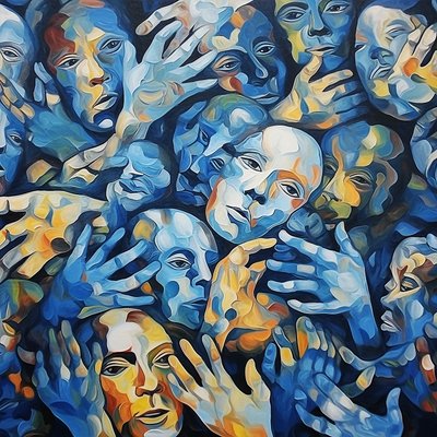 حشد من الوجوه على القماش، لوحة فنية جدارية معاصرة، مطبوعة حسب الطلب بواسطة فشتالي عبد الرحيم