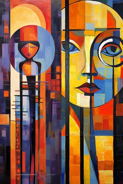 رسم تجريدي، وجه أكريليك ملون بالكامل، طباعة فنية على القماش، بواسطة F. Abderrahim