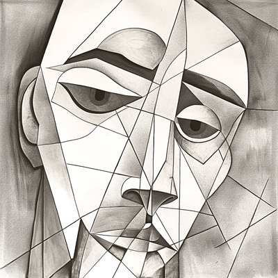 رسم تجريدي بالقلم الرصاص بدائي يصور صورة وجه حزينة بواسطة فشتالي عبد الرحيم