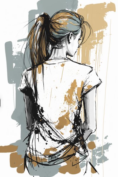 فتيات مرسومات من الخلف، رسم خطوط فوضوية بسيطة، مطبوعات فنية على الحائط بواسطة فشتالي عبد الرحيم