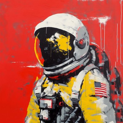 رسم بضربات سميكة بسيطة لرائد فضاء في الفضاء، فن جداري | قماش يطبع بواسطة فشتالي عبد الرحيم