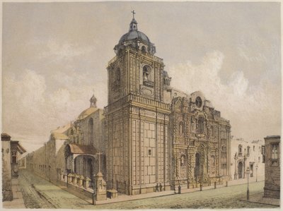 كنيسة لا ميرسيد ، ليما ، رسم توضيحي من "Geografia del Peru" بقلم ماريانو ، فيليبي باز سولدان (1821-86) ، اللوحة الخامسة والعشرون ، 1863 بواسطة F. Delamare