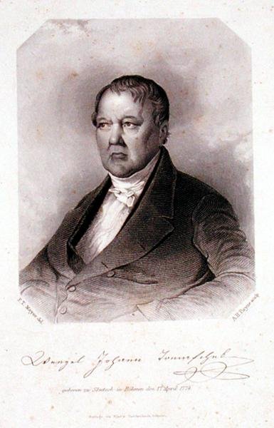 صورة لنزل يوهان توماشيك (1774-1850) نقشها ألبرت هنري باين (1812-1902) (نقش) بواسطة FT (بعد) ماير