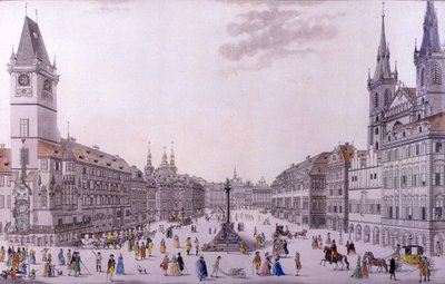 ساحة البلدة القديمة ، براغ (النقش الملون والنقش على النحاس) بواسطة F. and Heger، P. Heger