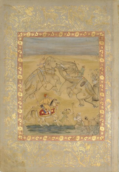 جهانجير يشاهد معركة الفيل ، كاليفورنيا. 1605. بواسطة فاروق شيلا