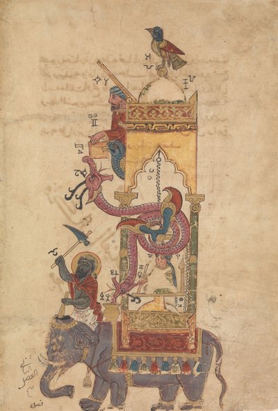 ساعة الفيل ، فوليو من كتاب معرفة الميكانيكا المبتكرة ... ، 715 هـ 1315 بواسطة فروخ بن عبد اللطيف