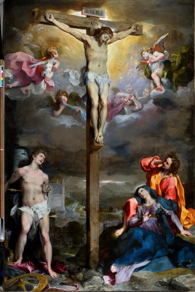 صلب المسيح مع سيدتنا ، القديس يوحنا الإنجيلي والقديس سيباستيان بواسطة Federico Fiori Barocci أو Baroccio
