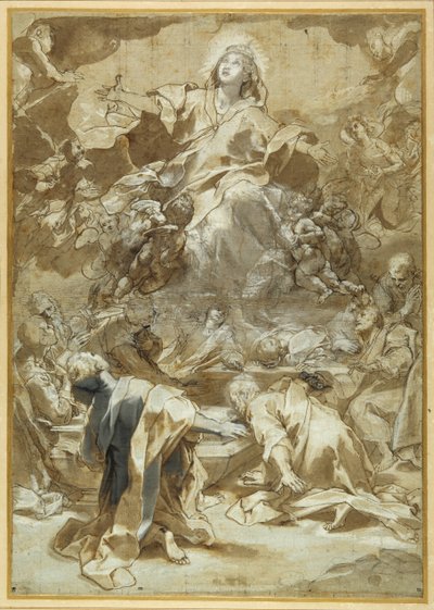 افتراض العذراء (قلم وحبر بني مع ألوان بني ورمادي) بواسطة Federico Fiori Barocci أو Baroccio