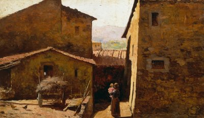 Rustic Tuscan farmhouses, by Federico Andreotti (1847-1930), oil on panel بواسطة Federigo Andreotti
