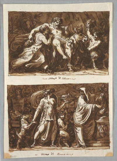 رسم، ورقة من كراسة الرسم:  انتصار سيلينوس؛ التضحية لباخوس، 1800-1810 بواسطة فيليس جياني