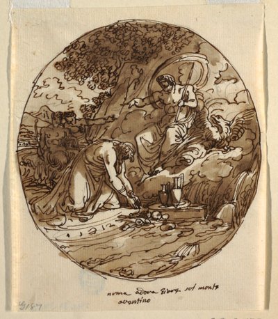 Numa Pompilius Worshiping Jove on the Aventine ، تصميم السقف لـ Sala di Numa Pompilius ، Palazzo Milzetti ، Faenza بواسطة فيليس جياني