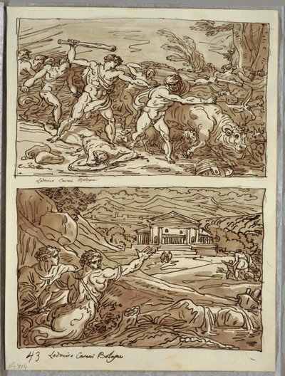 طرد ريموس وقتل لصوص القطعان ؛ سانتواري للهاربين في Campidoglio ، دراستان بعد Carracci بواسطة فيليس جياني