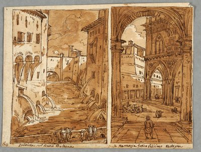 صفحة كراسة الرسم ، الورقة 64: الدراسة بعد فن العمارة والنحت في بولونيز ؛ الإصدار: تصاميم هندسية بواسطة فيليس جياني