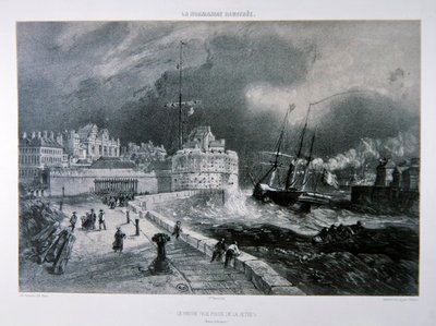 The Jetty at Le Havre ، من المجلد الأول من 'La Normandie Illustree' ، محفور بواسطة Charpentier ، نُشر في Nantes 1852 (litho) بواسطة فيليكس (بعد) بينويست