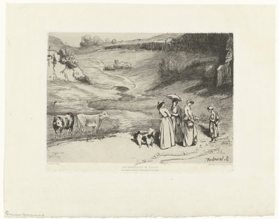 الشابات يعطين الراعية المال في المناظر الطبيعية الجبلية Les demoiselles du village (العنوان على الكائن) بواسطة غوستاف كوربيت