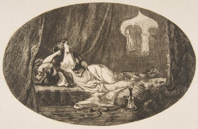 Odalisque مستلق في حريم ، من Titres de Romance ، 1857. بواسطة فيليكس براكيموند