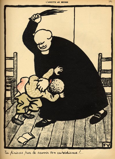 كاهن يضرب رجلًا من "الجرائم والعقاب" ، إصدار خاص من "أسيتي أو بيور" ، 1 مارس 1902 بواسطة فيليكس إدوارد فالوتون