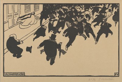 The Demonstration (La Manifestation)، 1893 (قطع خشبية على ورق نسج كريمي) بواسطة فيليكس إدوارد فالوتون