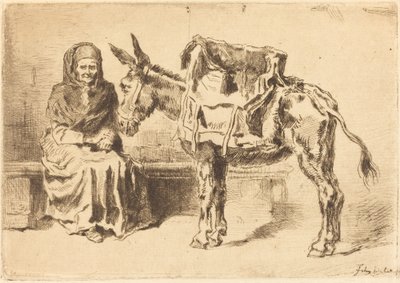 Cacoletière Assise Woman and Ass، 1875. بواسطة فيليكس هيلير بوهوت