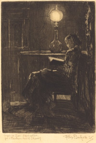 امرأة تقرأ بواسطة Lamplight ، 1879. بواسطة فيليكس هيلير بوهوت