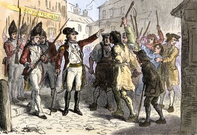 واجه الحاكم الملكي السير ويليام تريون الطبقات الشعبية من الشعب الأمريكي الثائرة ضد الضباط الاستعماريين الفاسدين، كارولينا الشمالية بواسطة فيليكس أوكتافيوس كار (بعد) دارلي