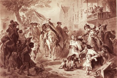 دخول جورج واشنطن إلى نيويورك عام 1783 ، نقشها ألكسندر هاي ريتشي (1822-1895) (mezzotint) بواسطة فيليكس أوكتافيوس كار دارلي