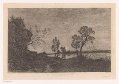 منظر طبيعي مع بحيرة بضوء القمر Étang de Grand-Rue (Yonne) Clair de Lune (العنوان على الكائن) بواسطة هنري جوزيف هاربينييس