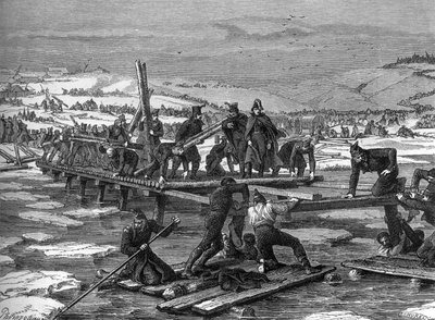 جنود من الجيش النابليوني يعبرون نهر بيريزينا بواسطة فيليكس فيليبوتو