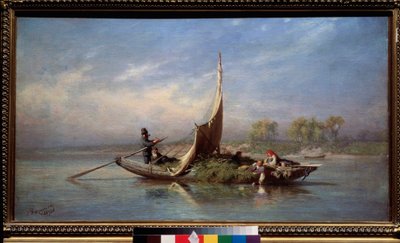 عائلة في قارب (نقل العلف في قارب شراعي) - عائلة في قارب - لوحة لفيودور فاسيلييف (فيودور ألكساندروفيتش ، فيودور ألكساندروفيتش فاسيليف (1850-1873) ، زيت على قماش بواسطة فيودور الكسندروفيتش فاسيليف