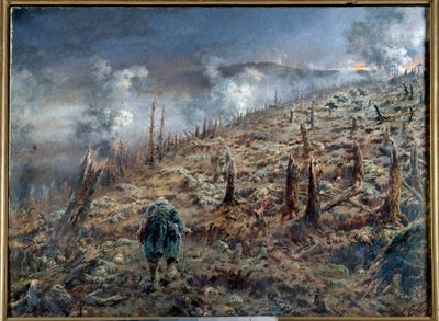 الحرب العالمية الأولى (1914-1918): "واد الموت في فردان" منظر من الأنقاض والرماد بعد المعركة. لوحة لفرديناند جوزيف جيلدري (1858-1945) 1916 باريس. متحف الحربين العالميتين بواسطة فرديناند جوزيف جويلدري