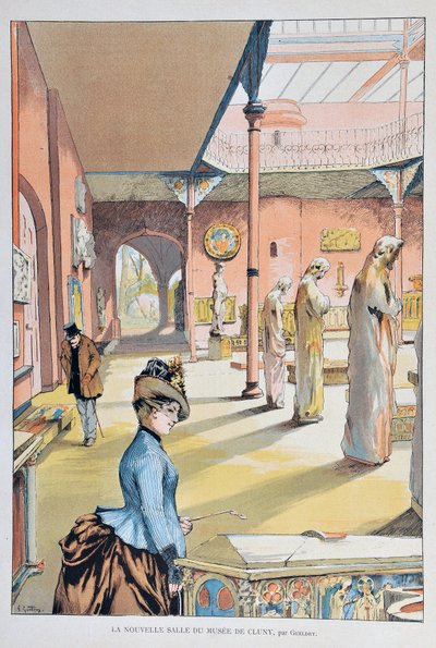 الغرفة الجديدة لمتحف العصور الوسطى في كلوني في باريس 1887 ، بقلم فرديناند جوزيف جيلدري (1858-1945) نقش من عام 1887 في "مجلة Paris-Illustrous Weekly" بواسطة فرديناند جوزيف جويلدري