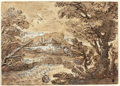 المناظر الطبيعية مع المنزل في المسافة بواسطة Ferdinand Kobell