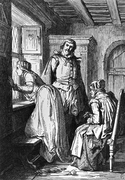 Klaerchen في انتظار إيغمونت ، رسم إيغمونت ، مأساة بقلم يوهان فولفغانغ فون غوته (1749-1832) ، نقش خشبي بعد رسم فرديناند روثبارت (1823-1899) بواسطة فرديناند روثبارت