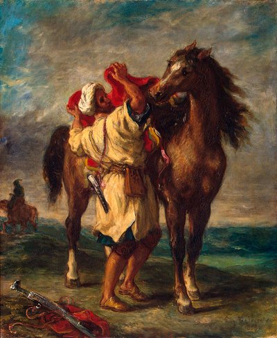 مغربي يسرج حصانه ، 1855. بواسطة فرديناند فيكتور يوجين ديلاكروا