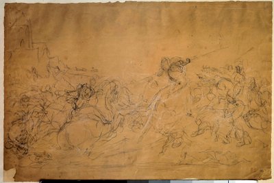 Battle Scene Drawing on Salmon Paper by Eugene Delacroix (1798-1863) 19th century Sun. 0.30 X 0.45 m. Paris, Louvre Museum بواسطة فرديناند فيكتور يوجين ديلاكروا