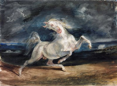 حصان يخافه البرق - حصان يخافه البرق - ديلاكروا ، يوجين (1798-1863) - 1825-1829 - ألوان مائية ، غواش على ورق - 23.6x32 - Szepmuveszeti Muzeum ، بودابست بواسطة فرديناند فيكتور يوجين ديلاكروا