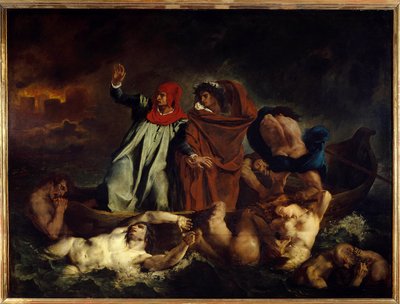 دانتي وفيرجيل أو قارب دانتي رسم توضيحي للأغنية الثامنة من "La Divine Comedie" "(Divina Commedia) بواسطة Dante Alighieri (1265-1321) لوحة بواسطة Eugene Delacroix (1798-1863) 1822 Sun. 1.89 × 2.41 م باريس. متحف اللوفر بواسطة فرديناند فيكتور يوجين ديلاكروا