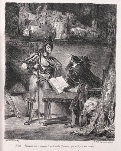 الرسوم التوضيحية لـ Faust: Méphistophélés يزور Faust ، 1828. بواسطة فرديناند فيكتور يوجين ديلاكروا