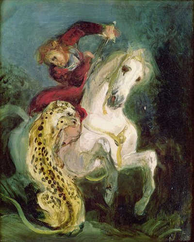 جاغوار يهاجم فارس ، ج .1855 بواسطة Ferdinand Victor Eugene Delacroix