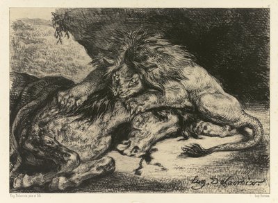 أسد يلتهم حصانًا ، 1844 بواسطة فرديناند فيكتور يوجين ديلاكروا