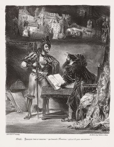 Méphistophélès apparaîssant à Faust (يظهر Mephisto Faust). 1828 بواسطة فرديناند فيكتور يوجين ديلاكروا