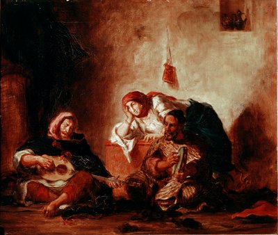 Orientalism: “” Jewish Musicians of Mogador, Morocco”” Painting by Eugene Delacroix (1798-1863) 19th century Sun. 046x0,55 m Paris, Musee du Louvre بواسطة فرديناند فيكتور يوجين ديلاكروا