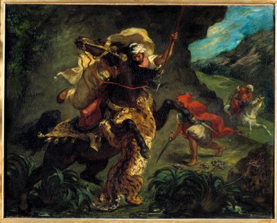 Orientalism: “” The tiger hunt”” Painting by Eugene Delacroix (1798-1863) 1854 Sun. 0,73x0,92 m Paris, musee d