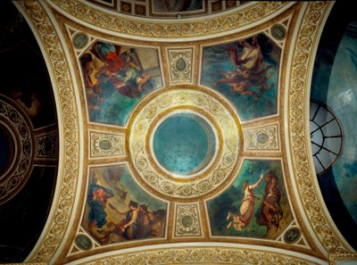 Poesy: Ovid بين البرابرة ، الإسكندر وقصائد Homere ، تعليم أخيل ، الشاعر اليوناني Hesiode and the muse "" لوحة ليوجين ديلاكروا (1798-1863) تزين القبة الخامسة لمكتبة الجمعية الوطنية ، حوالي عام 1846 قصر بواسطة فرديناند فيكتور يوجين ديلاكروا