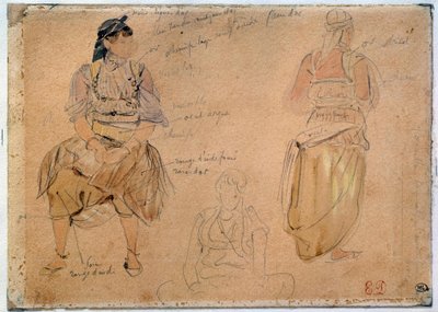 دراسات حول النساء العربيات يرسمن منجمًا رصاصيًا بألوان مائية بقلم يوجين ديلاكروا (1798-1863) 1832 باريس ، متحف اللوفر بواسطة فرديناند فيكتور يوجين ديلاكروا