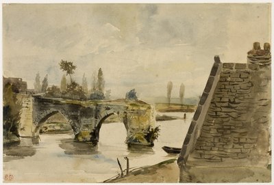الجسر القديم في نانت، حوالي عام 1827 (لوحة مائية على ورق منسوج كريمي) بواسطة فرديناند فيكتور يوجين ديلاكروا