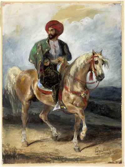 الفارس التركي، حوالي عام 1834 (غواش وألوان مائية على ورق) بواسطة فرديناند فيكتور يوجين ديلاكروا