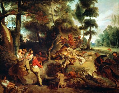 The Wild Boar Hunt ، بعد لوحة رسمها روبنز ، c.1840-50 بواسطة فرديناند فيكتور يوجين ديلاكروا