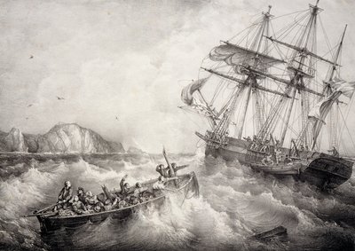 إنقاذ طاقم قارب صيد بريتون بواسطة السفينة السويدية Le Neptune ، ليثوجراف بواسطة فرديناند بيرو بواسطة فرديناند فيكتور بيروت